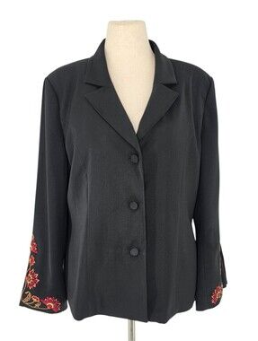 Vintage Stephen Yearick Embroidered Beaded Black Blazer Jacket Women's 16